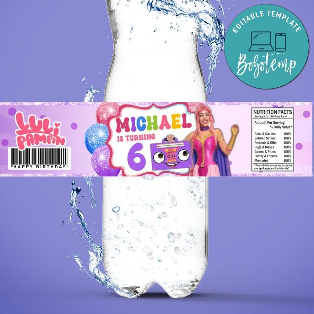 Luli Pampin Birthday Water Bottle Label Template to Print at Home Instant Download
