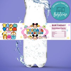 Tsum tsum Birthday Water Bottle Label Template to Print at Home Instant Download