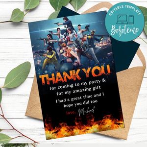 Free fire Thank you card Customizable Template to Print at Home Instant Download