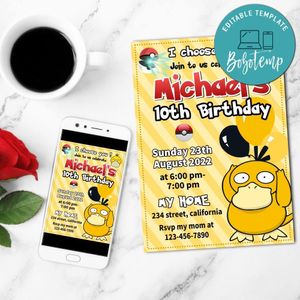 Psyduck Birthday Party Mobile Invite Customizable Template Instant Download