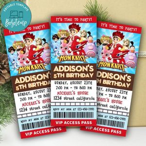Monkart Ticket Invitation Customizable Template Instant Download