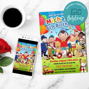 Noddy And Friends Birthday Invitation Customizable Template to Print at Home Instant Download