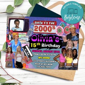 Early 2000s Birthday Invitation with Photo Customizable Template to Print at Home Instant Download