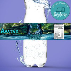 Avatar the way of water Birthday Water Bottle Label Template to Print at Home Instant Download