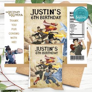 The legend of Korra Birthday Chip Bag Digital File Printable Instant Download
