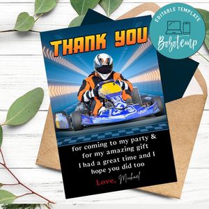 Karting Thank you card Customizable Template to Print at Home Instant Download