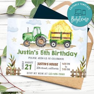 Tractor Invitation Customizable Template to Print at Home Instant Download