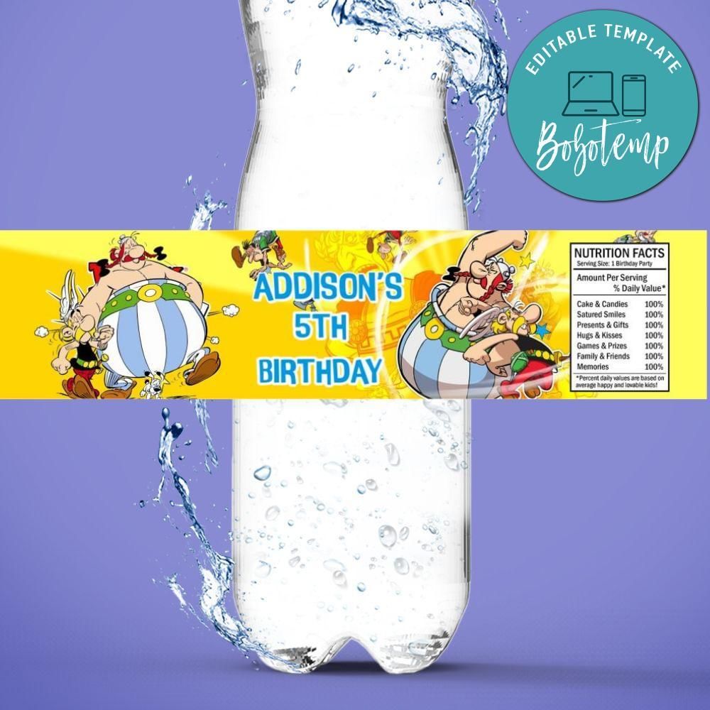 Asterix and obelix Bottle Label Birthday Water Bottle Label Template to Print at Home Instant Download