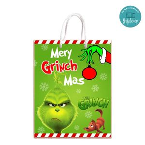 Grinch Gift Bag Label Template Printable Instant Download