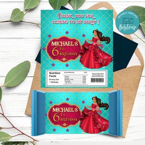 Elena of Avalor Candy bar Label Customizable Template Instant Download