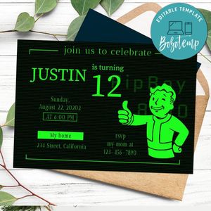 Fallout 4 Pipboy Invitation Customizable Template to Print at Home Instant Download