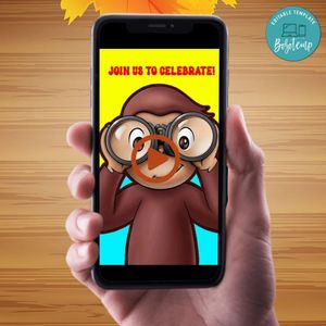 Curious george Birthday Video Invitation Digital Template Customizable Instant Download