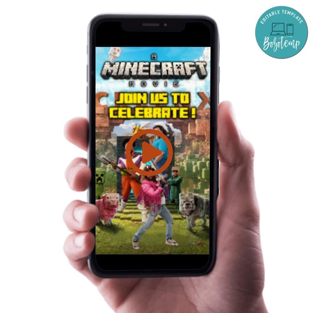 Minecraft Movie Birthday Video Invitation Digital Template Customizable Instant Download