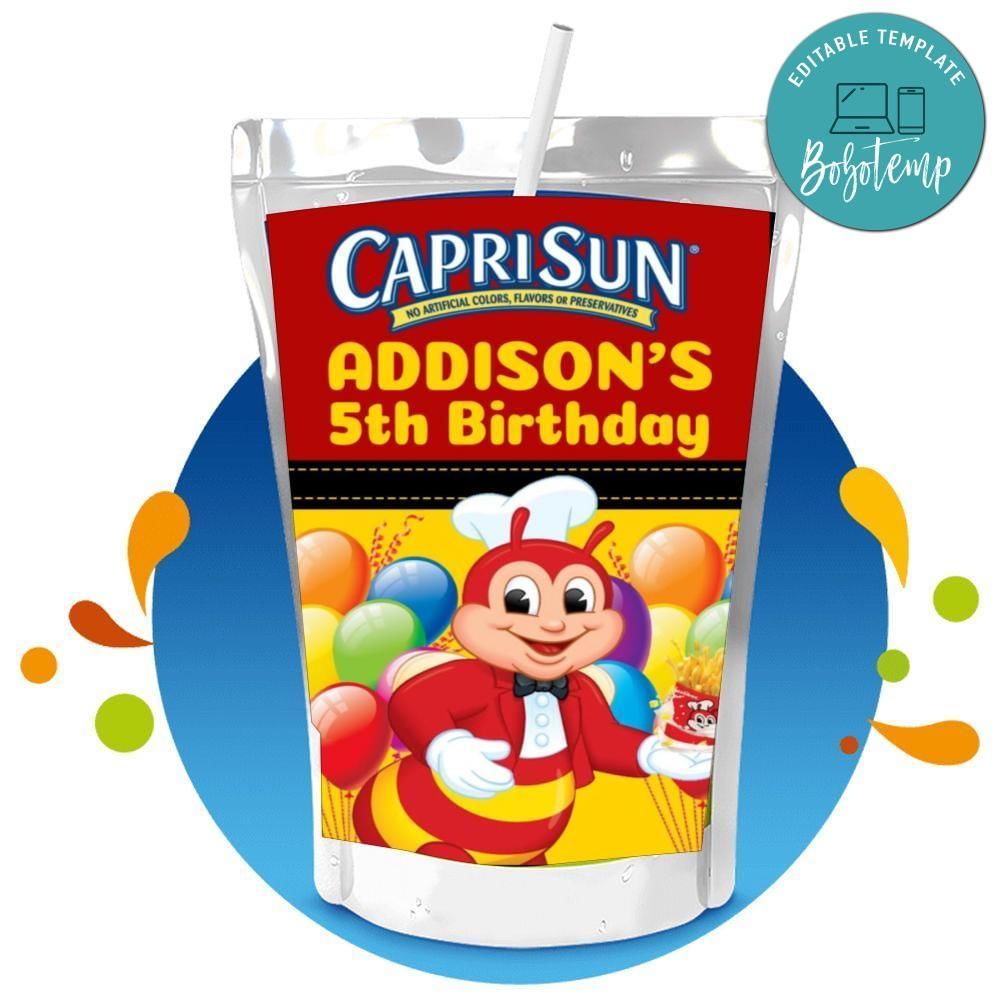 Jollibee Capri Sun Birthday Labels Digital File Printable Instant Download