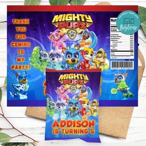 Paw Patrol Mighty Pups Birthday Party Chip Bag Digital File Printable Instant Download