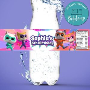 Super Kitties Bottle Label Birthday Water Bottle Label Template to Print at Home Instant Download