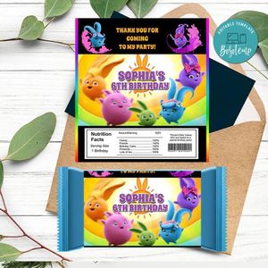 Sunny Bunnies Candy Bar Label Customizable Template Instant Download