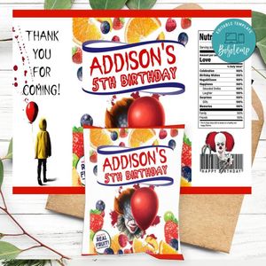 Pennywise Birthday Party Fruit Snack Bag Digital File Printable Instant Download