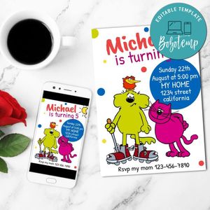 Roobarb And Custard Birthday Invitation Customizable Template to Print at Home Instant Download