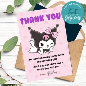 Kuromi Thank You Card Customizable Template To Print At Home Instant Download