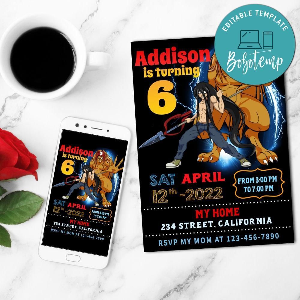 Ushio & Tora Birthday Mobile Invite Customizable Template Instant Download