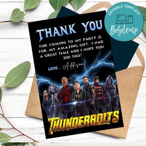 Thunderbolts Thank You Card Customizable Template To Print At Home Instant Download