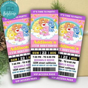 Care Bears Ticket Invitation Customizable Template Instant Download