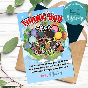 Toca Boca Thank You Card Customizable Template To Print At Home Instant Download
