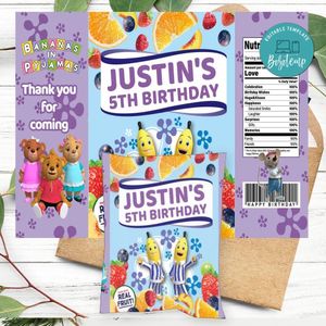Bananas In Pyjamas Birthday Party Fruit Snack Bag Digital File Printable Instant Download