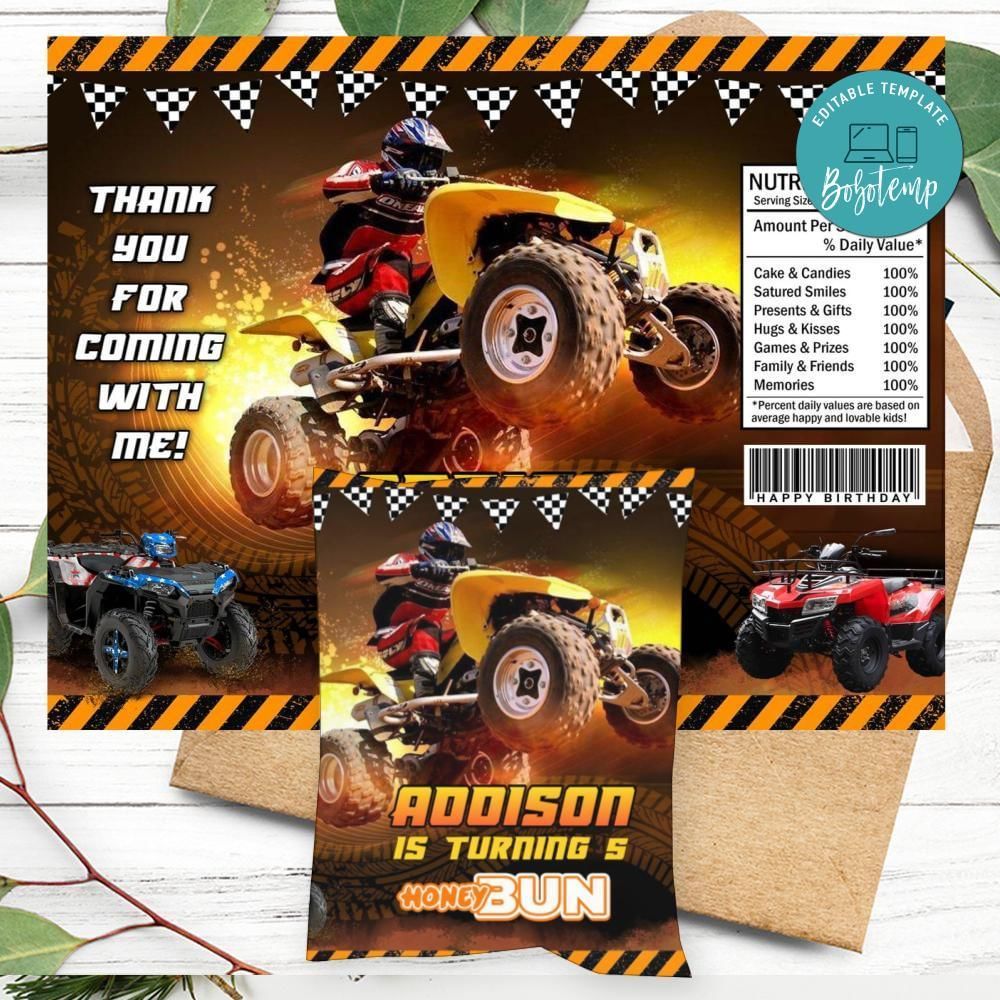 Atv Birthday Honey Buns Snack Bag Label Customizable Instant Download