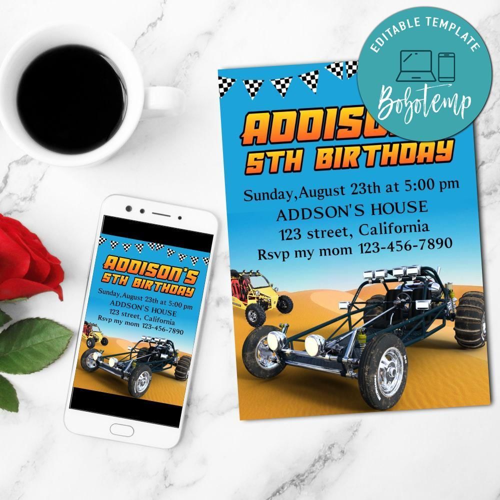Sand Rail Mobile Invite Customizable Template Instant Download