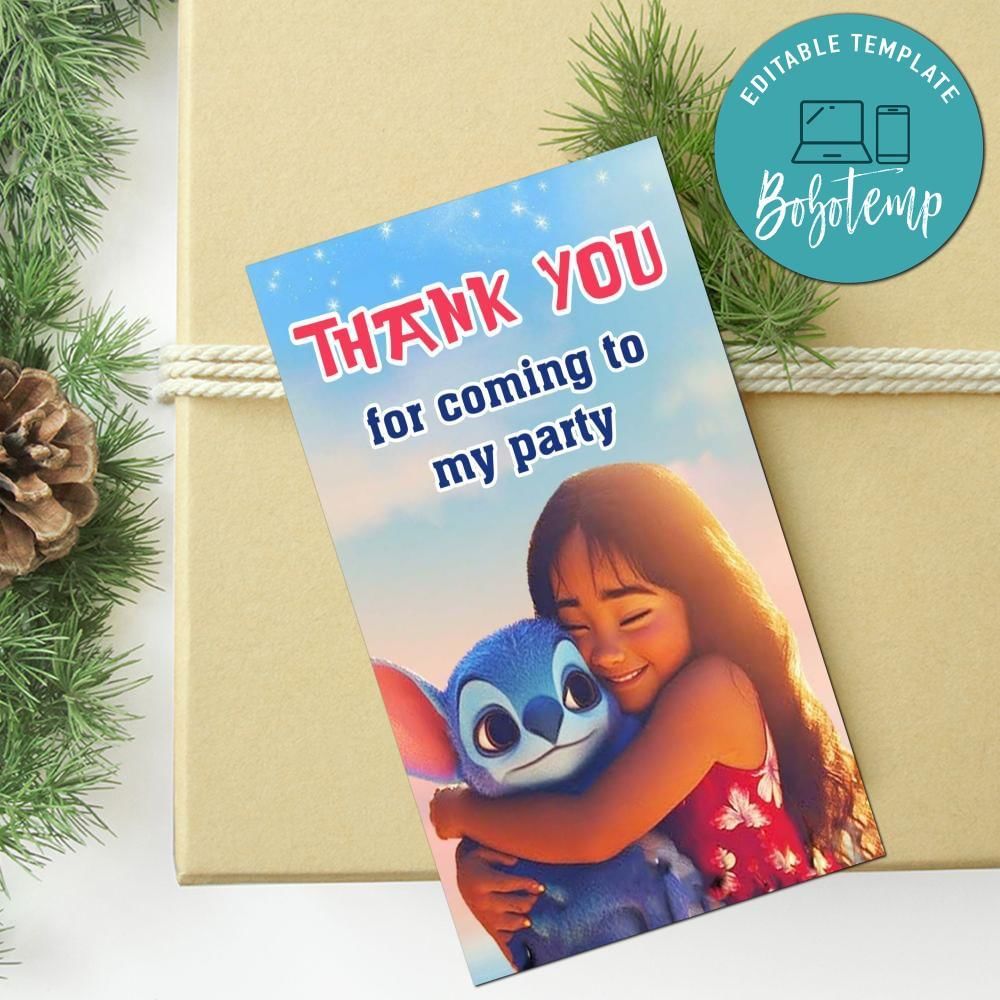 Lilo And Stitch 2025 Thank You Tag Customizable Template To Print At Home Instant Download