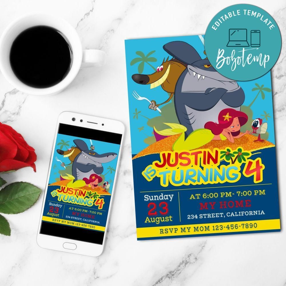 Zig & Sharko Birthday Mobile Invite Customizable Template Instant Download