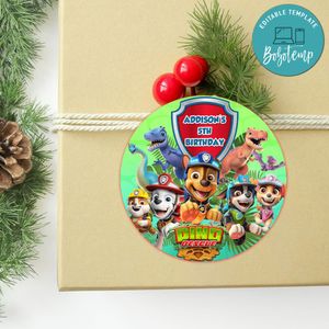 Dino Rescue Circle Sticker Template Customizable to Print at Home Instant Download