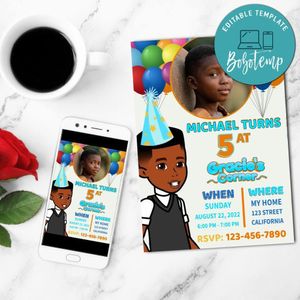 Gracie's corner Boy Birthday Invitation Customizable Template to Print at Home Instant Download