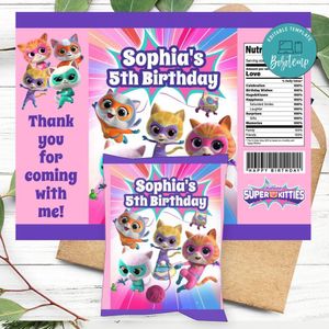 Super Kitties Birthday Party Chip Bag Digital File Printable Instant Download