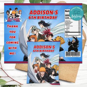 Bleach Birthday Chip Bag Digital File Printable Instant Download