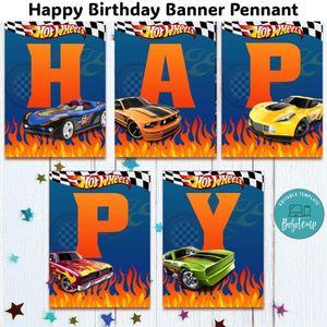 Hot Wheels Banner Pennant Digital File Template Instant Download