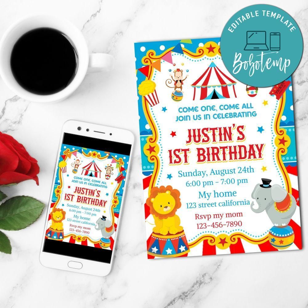 Circus Mobile Invite Customizable Template Instant Download