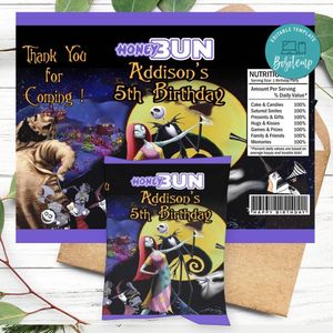Nightmare Before Christmas Birthday Honey Buns Snack Bag Label Customizable Instant Download