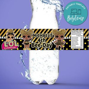 Lol Queen Bee Birthday Water Bottle Label Template to Print at Home Instant Download