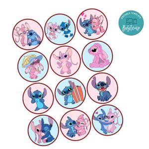 Stitch And Angel Cupcake Toppers Template Printable Instant Download