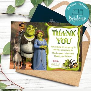 Shrek Thank You Card Customizable Template To Print At Home Instant Download