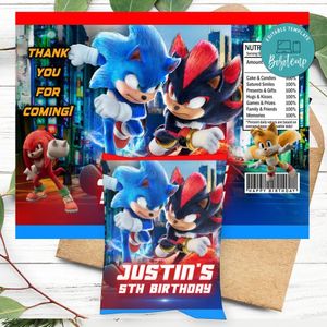 Sonic 3 Birthday Party Chip Bag Digital File Printable Instant Download
