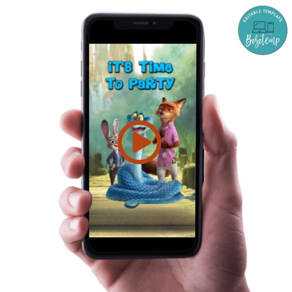 Zootopia 2 Video Birthday Invitation Digital Template Customizable Instant Download