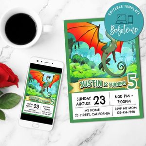 Wings of Fire Glory Invitation Customizable Template to Print at Home Instant Download