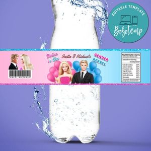 Barbie Gender Reveal Water Bottle Label Template to Print at Home Instant Download