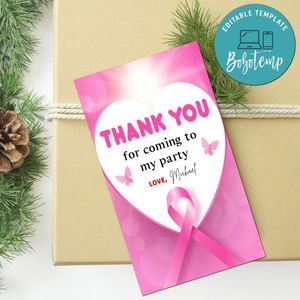 Pink Breast cancer Thank you tag Customizable Template to Print at Home Instant Download