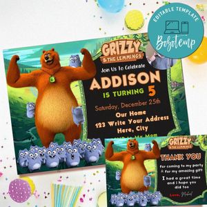 Grizzy And The Lemmings Invitation Template Free Thank You Card Printable