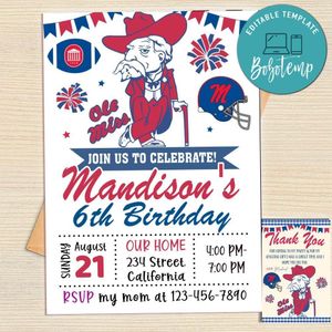 Ole Miss Invitation Template Free Thank You Card Printable